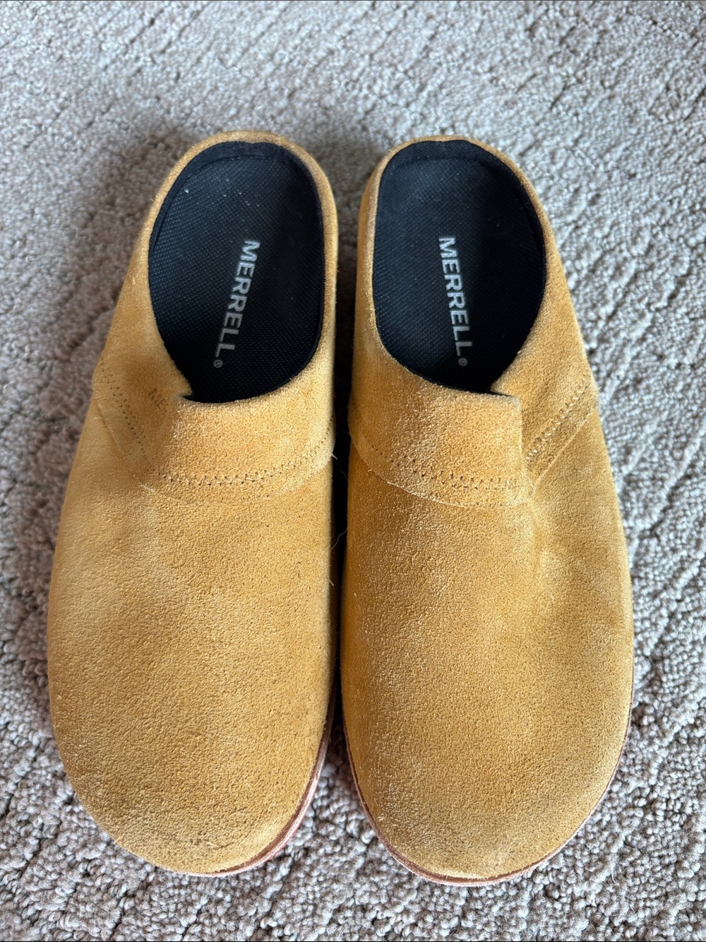 Merrell Suede Mule Clogs in Mustard Yellow